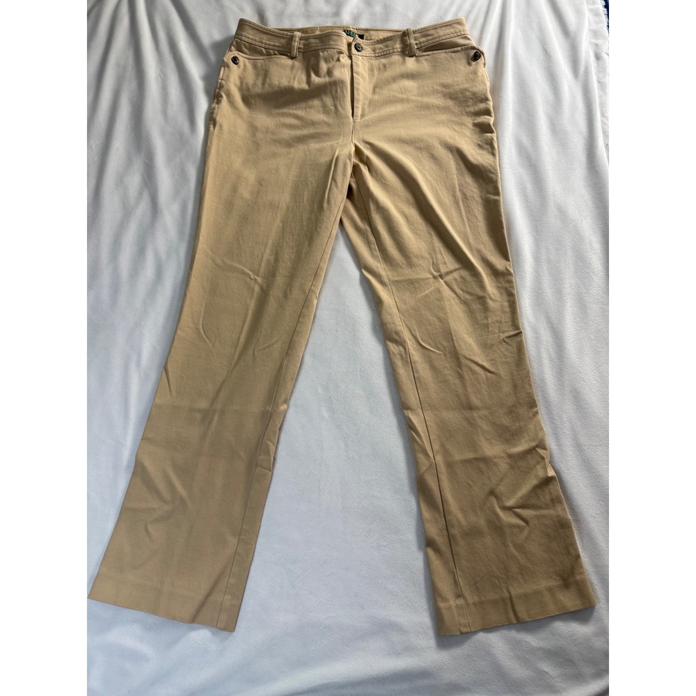 Lauren Ralph Lauren Tan Khaki Straight Leg Stretch Pants Women Size 14